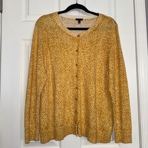 Talbots Women's Cardigan Sweater XL Animal Print Cheetah Leopard Yellow Gold
